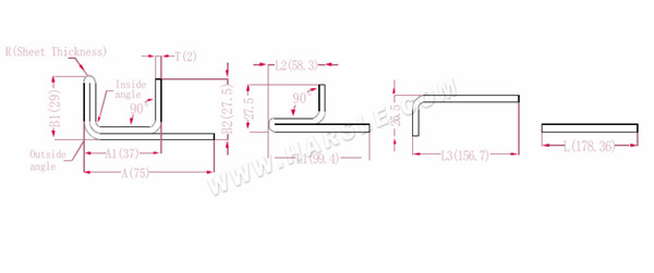 Diagramma e formule di calcolo per la tolleranza di piegatura