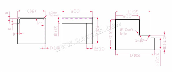 Diagramma e formule di calcolo per la tolleranza di piegatura