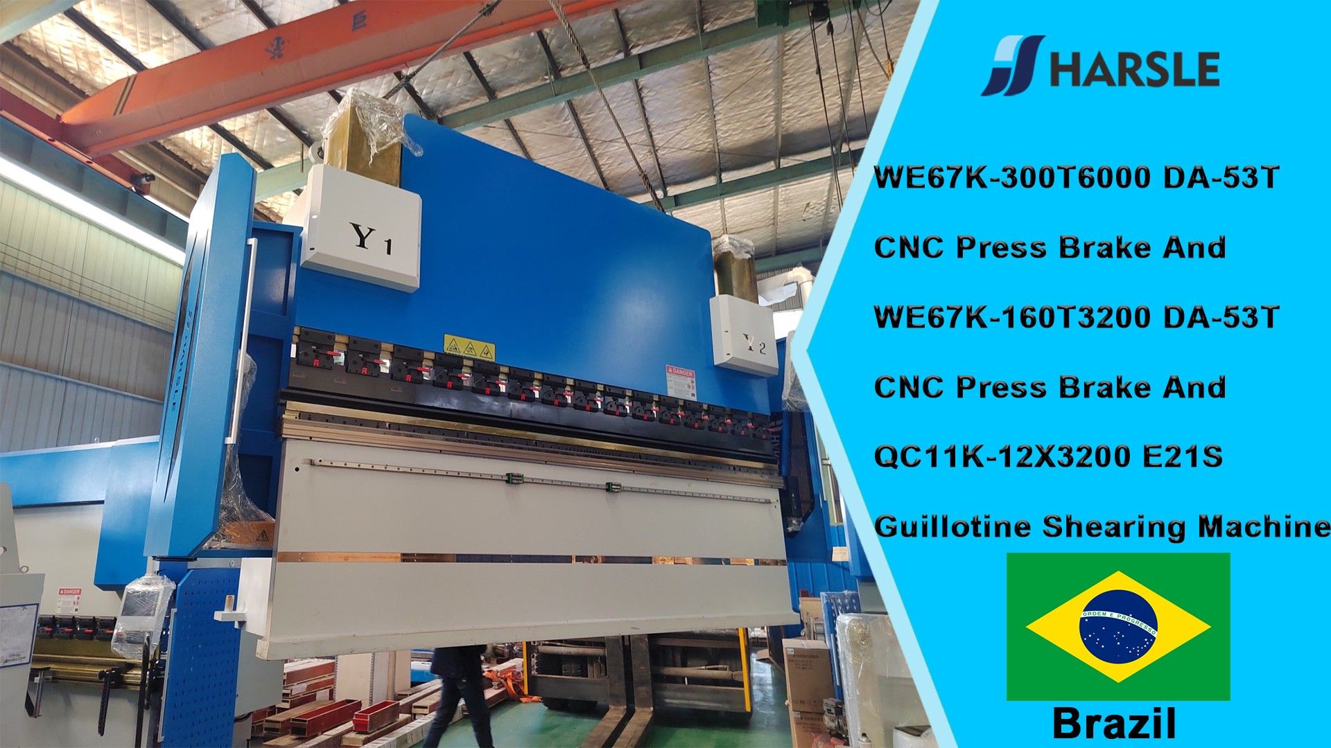 Pressa piegatrice CNC Brazil-WE67K-300T6000 DA-53T e pressa piegatrice CNC WE67K-160T3200 DA-53T e cesoia a ghigliottina QC11K-12X3200 E21S